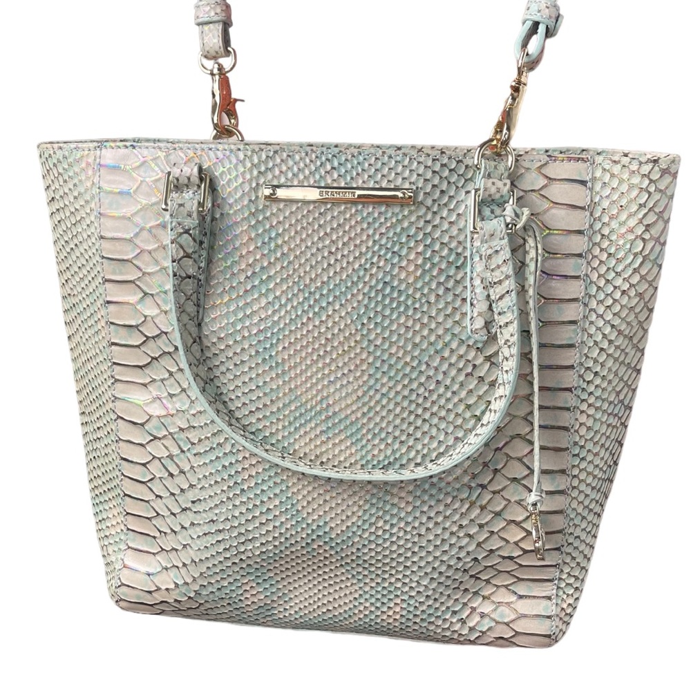 Brahmin Harrison Carryall Python Opal Green Seville Leather Bag